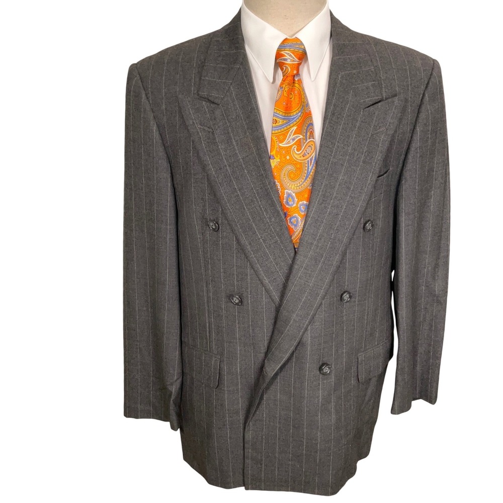 Hickey Freeman Blazer Mens 44R Gray Pinstripe Double Breasted Peak